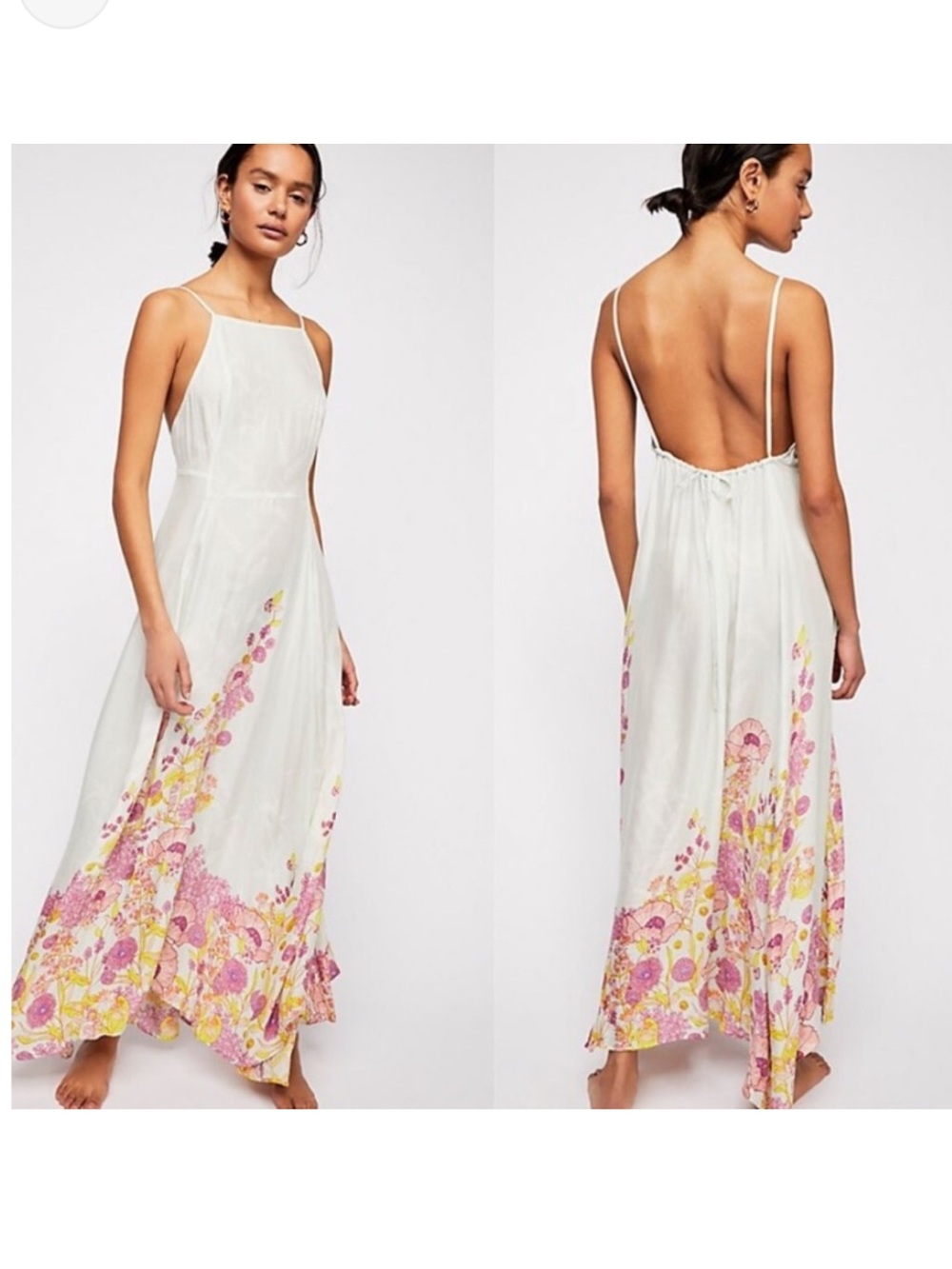 Free People Embrace It Floral Maxi Dress Sz S Pastel Green Open Back Boho Beachy
